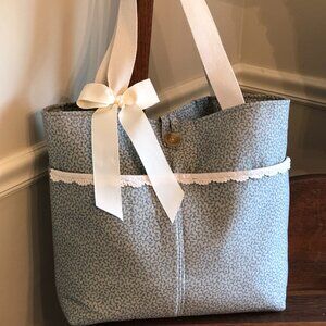 Handmade Decorator Fabric Tote Bag / Blue Woven Shoulder Purse ~NEW!